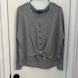 Waffle textured button up long sleeve shirt